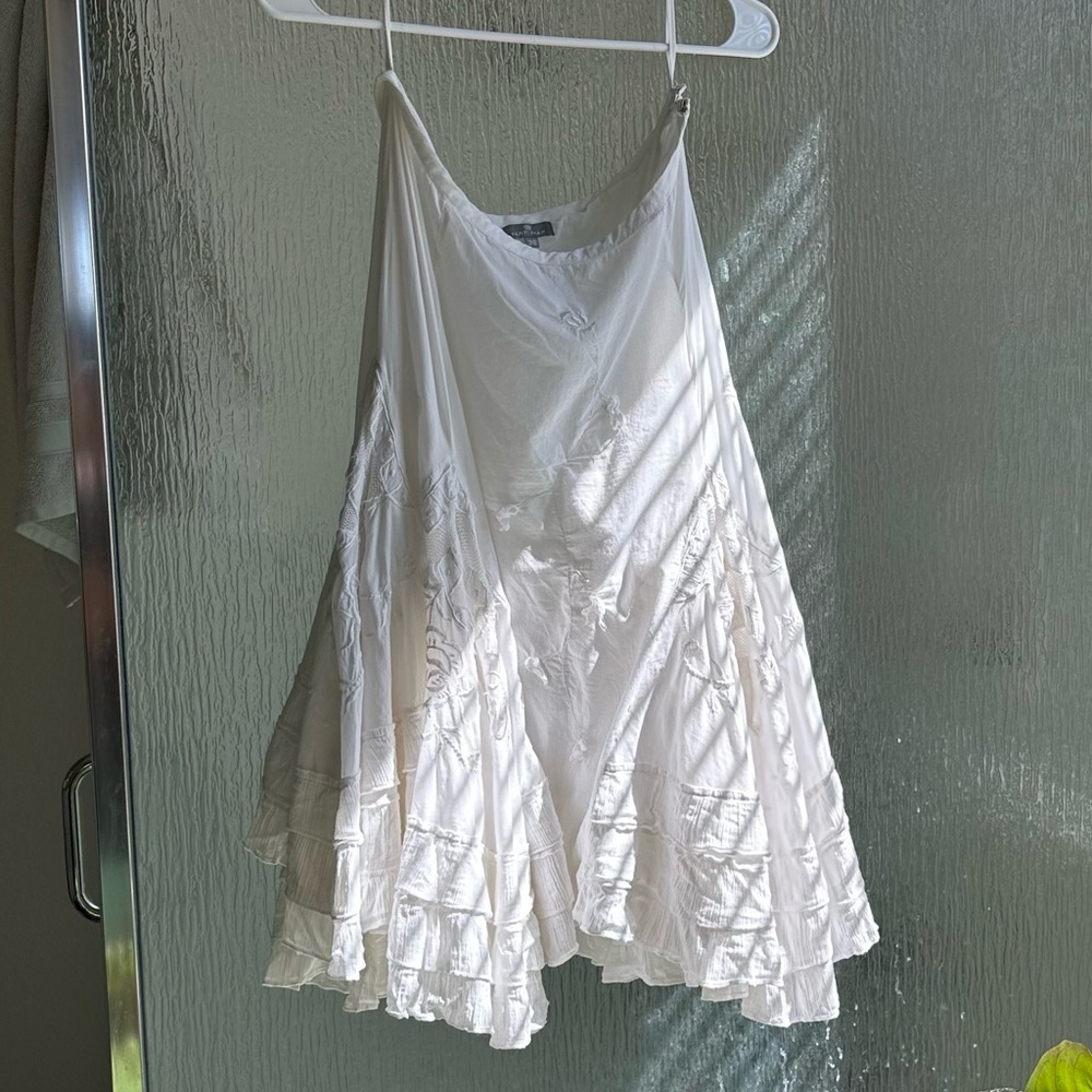 VINTAGE 90S DREAMY WHITE COTTON KNEE LENGTH SKIRT A-Line Tiered~38, US Medium - Picture 10 of 11